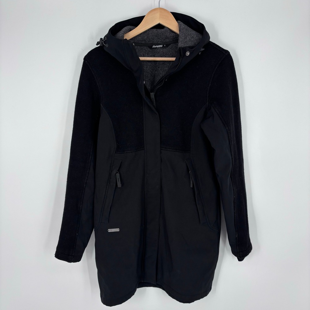 Bergans of Norway Flora Hybrid Lady Coat Womens S Black Hooded Wool Jacket *FLAW